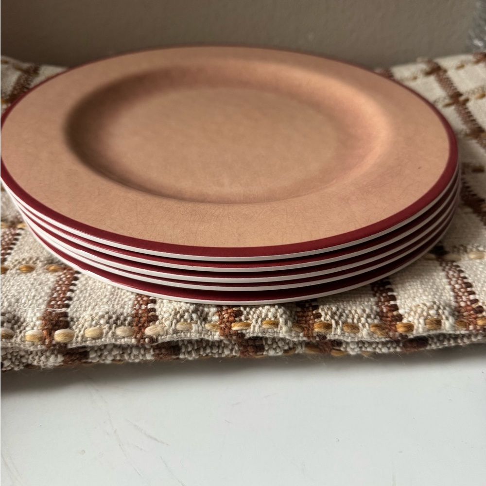 Elegant Tan and Red Dinner Plate Set